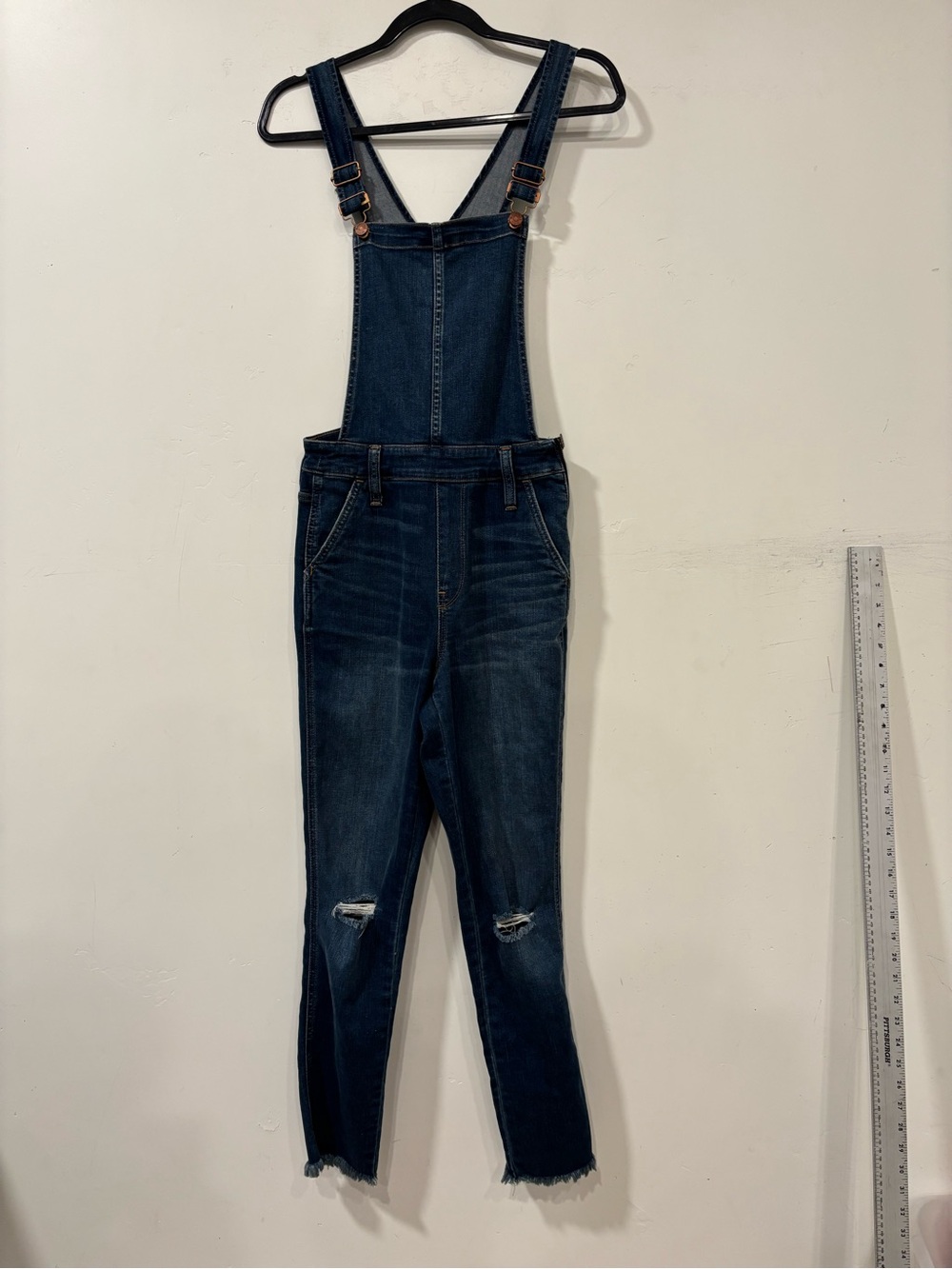 Madewell Road Tripper Overalls In Brodie Wash Raw Hem Size S Skinny Distressed